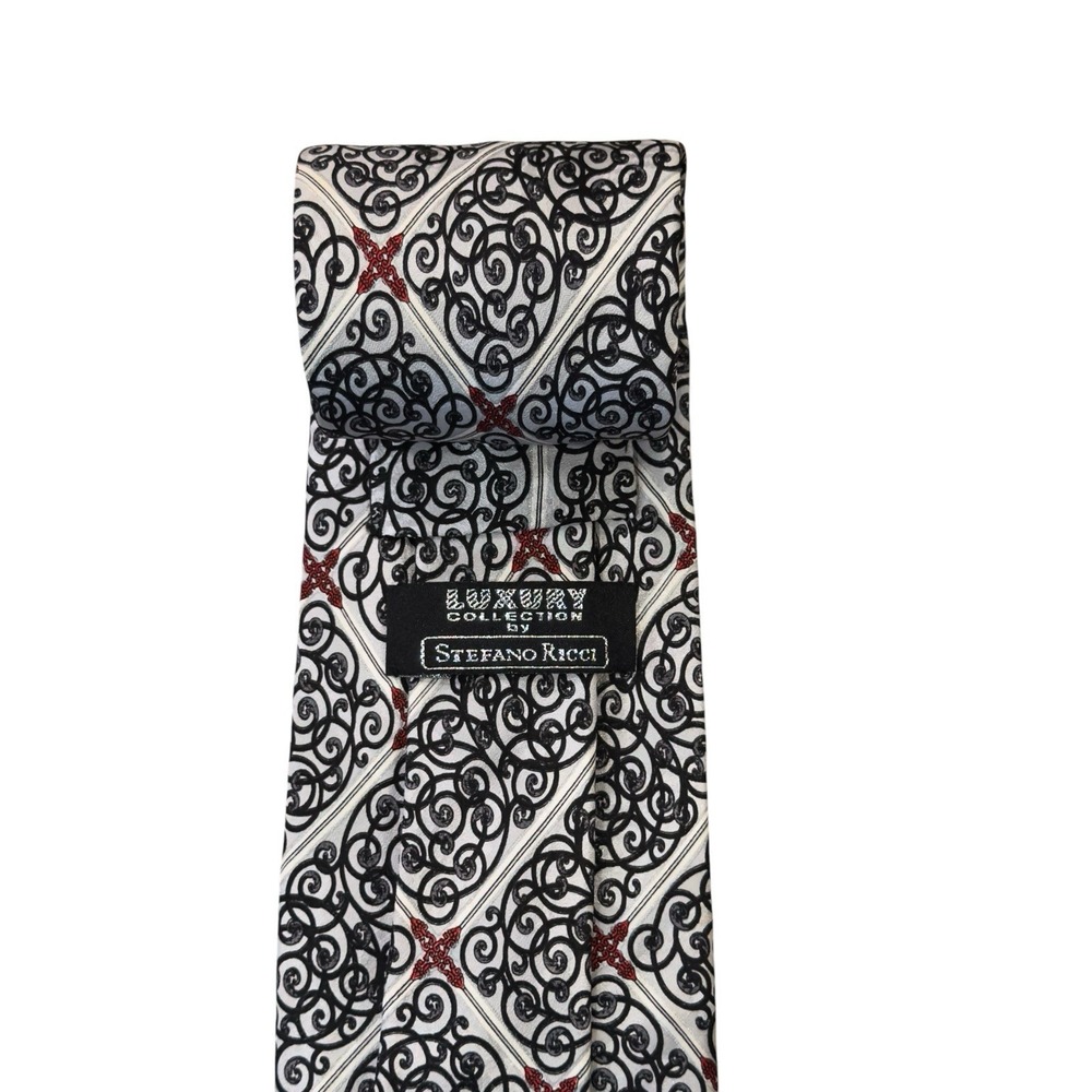 Stefano Ricci Luxury Collection Mens Tie Geometric Swirls Satin Silk 3.75" x 65"